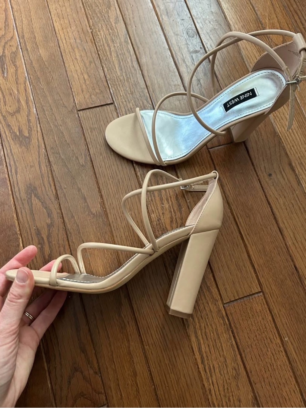 Nine West Beige Strappy Block Heel Sandals